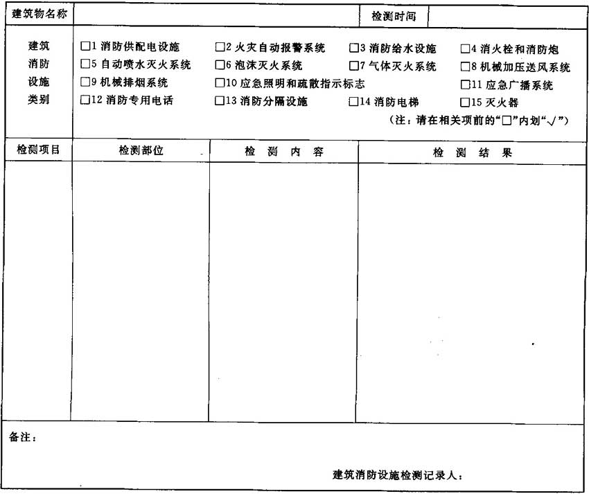 建筑消防设施检测记录表