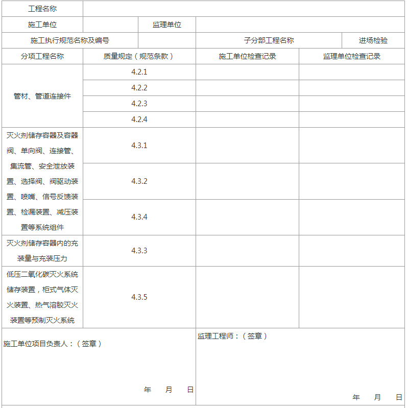 气体灭火系统工程施工过程检查记录