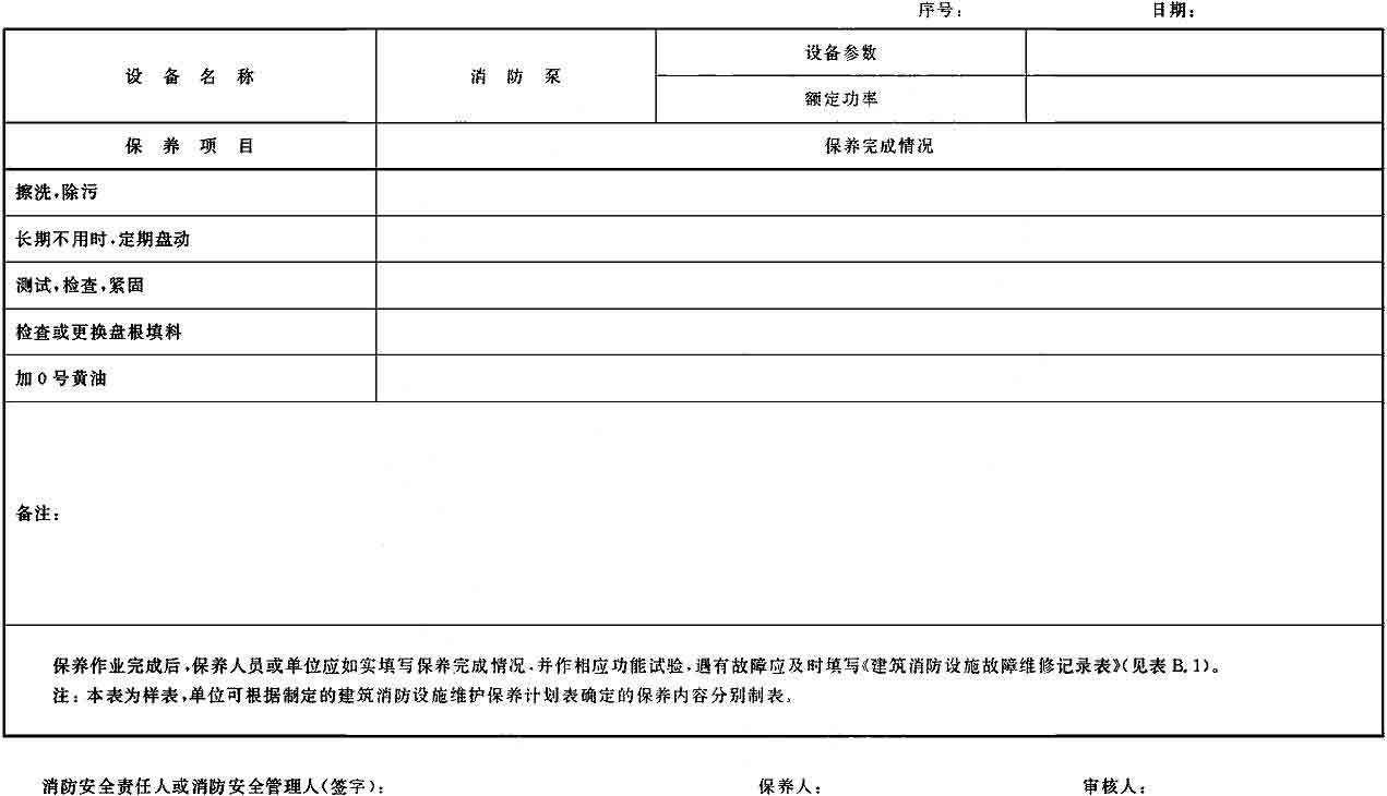 建筑消防设施维护保养记录表