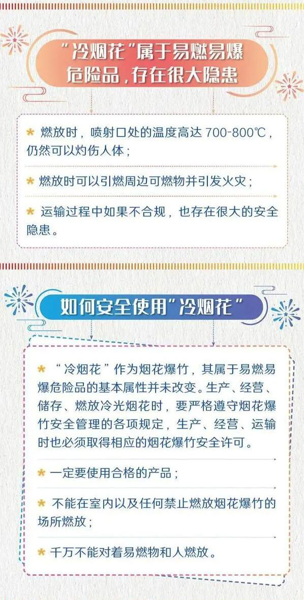 春节消防安全提示：“冷烟花”一点儿也不冷！燃放存在安全隐患